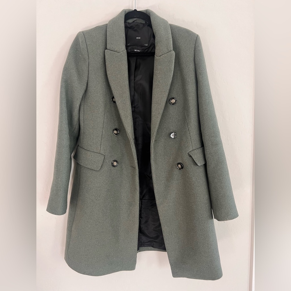 Mango Classic Double-Breasted Green Coat